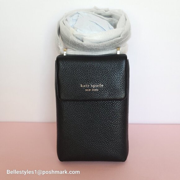 KATE SPADE Bradley North/South Pebbled Leather Phone Crossbody- Black color 🎈⭐ - Picture 7 of 16